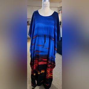 Ace Fashion Blue,Black, burnt orange, yellow Elephant Design Dress
